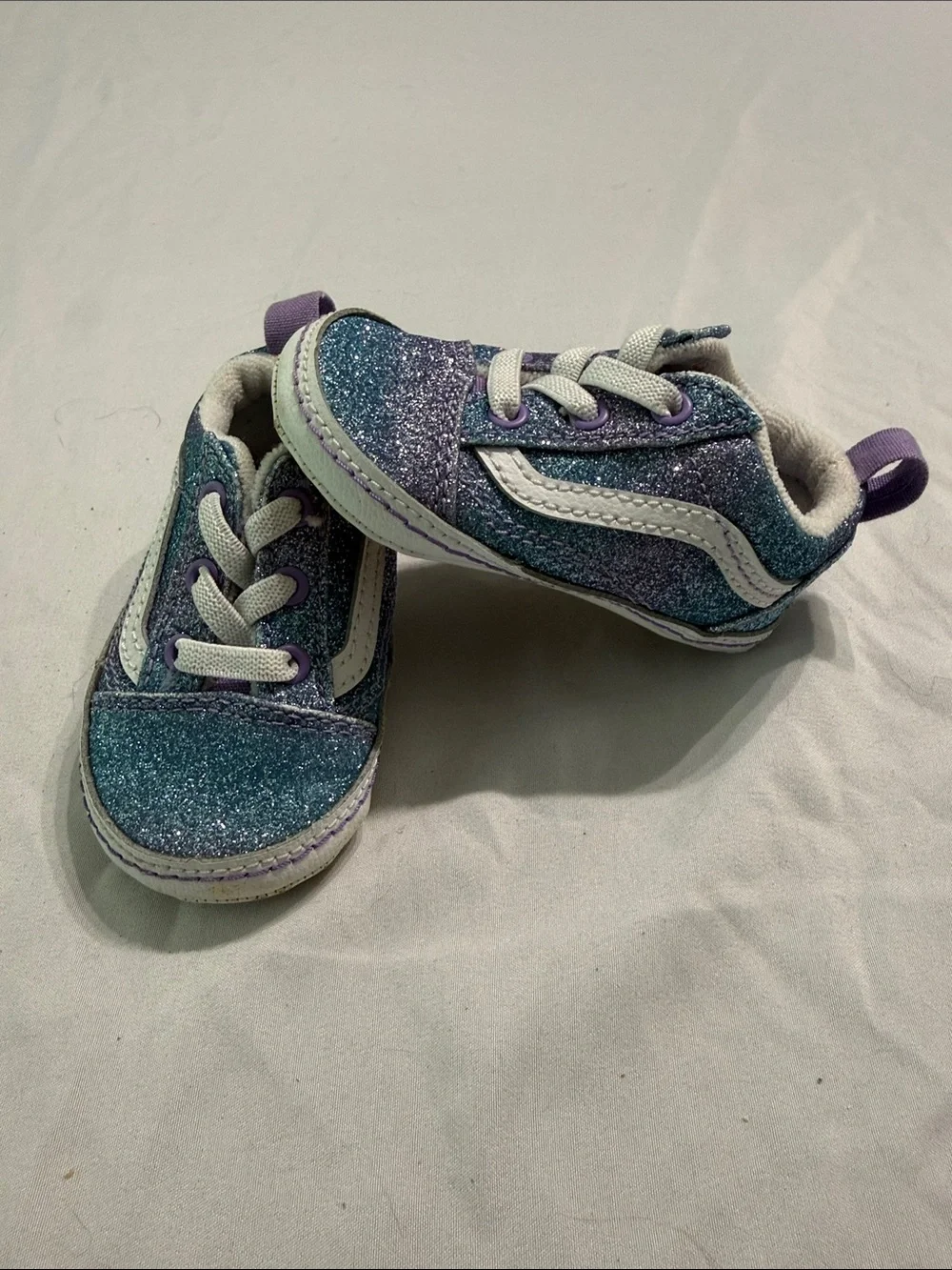 Kids Glitter Lace-Up Sneakers in Teal and Purple